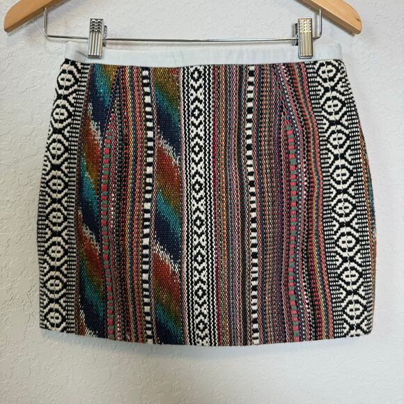Maje Aztec Pattern Cotton Skirt with Leather Trim Size 36 US Size Small - Picture 4 of 8